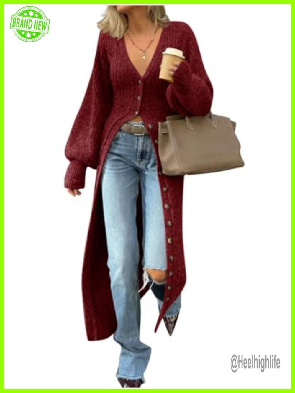 Chunky Knit Long Duster Cardigan Button Down Maxi Sweater Dress V-Neck Women's